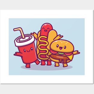 Cute Soda, Hotdog, And Hamburger Posters and Art